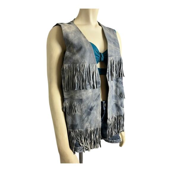 What goes Around Comes Around Goat Leather Fringed Vest Festival Boho Hippie M - Picture 3 of 12